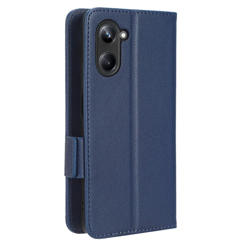 For Realme 10 Pro 5G PU Leather Wallet Phone Case Stand Litchi Texture Shockproof Protective Cover - Dark Blue