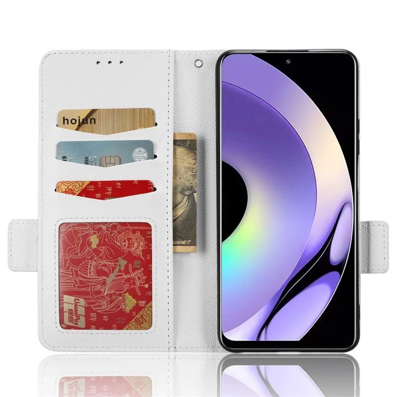 For Realme 10 Pro 5G PU Leather Wallet Phone Case Stand Litchi Texture Shockproof Protective Cover - White