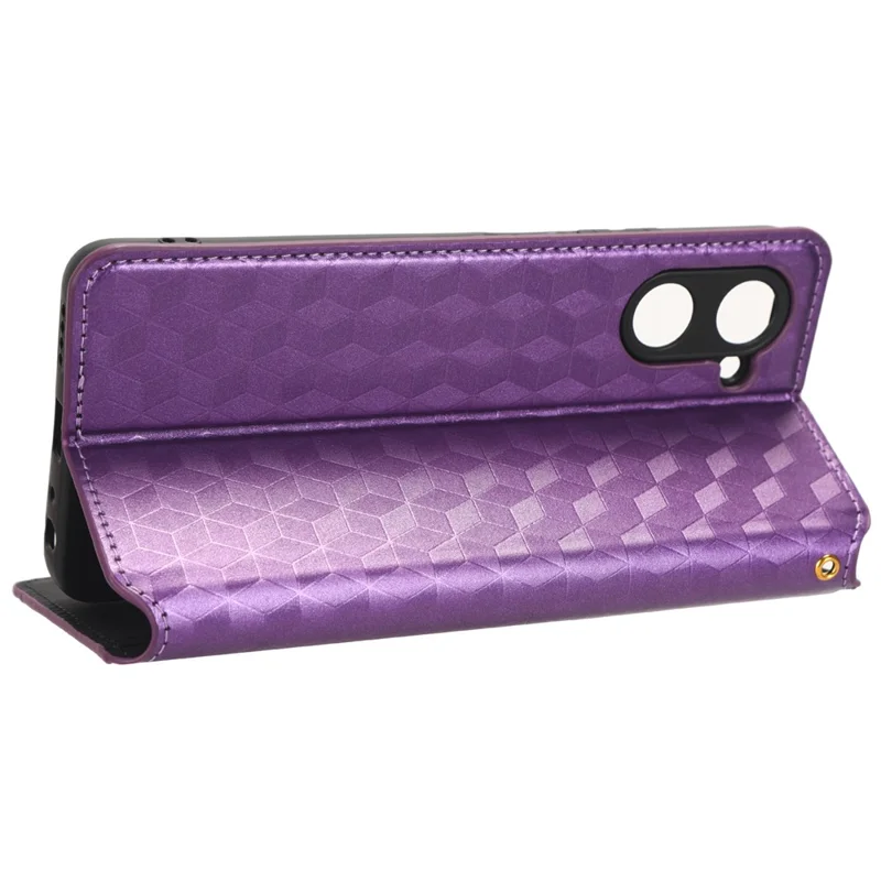 For Realme 10 Pro 5G PU Leather Stand Phone Case Wallet Flip Rhombus Pattern Imprinted Phone Cover - Purple