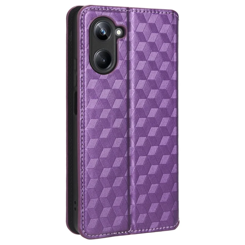For Realme 10 Pro 5G PU Leather Stand Phone Case Wallet Flip Rhombus Pattern Imprinted Phone Cover - Purple
