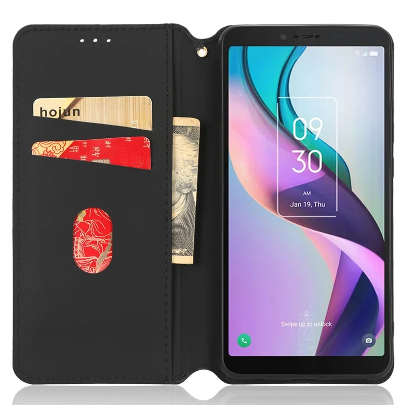 For TCL Ion X Flip Phone Cover PU Leather Rhombus Pattern Imprinted Stand Phone Case - Silver