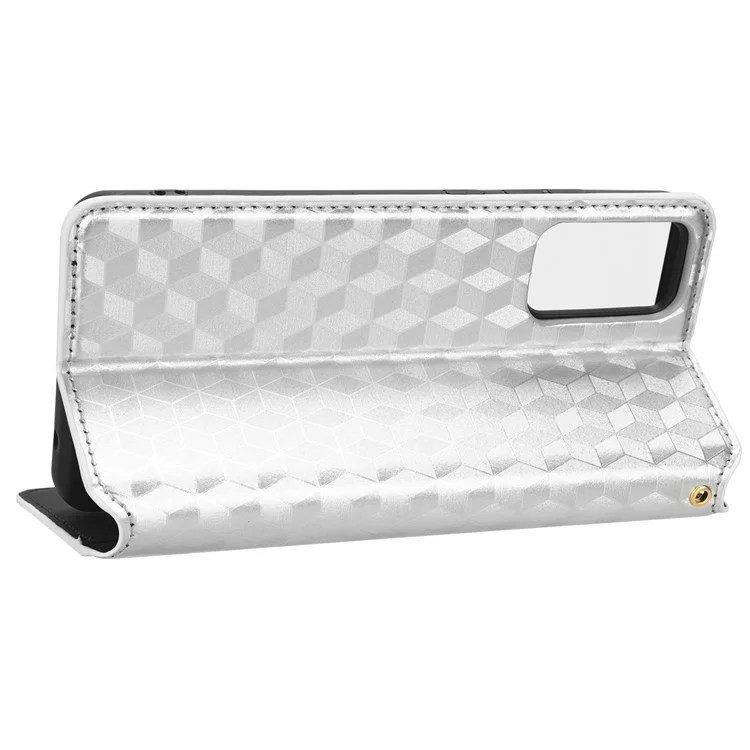 For TCL Ion X Flip Phone Cover PU Leather Rhombus Pattern Imprinted Stand Phone Case - Silver