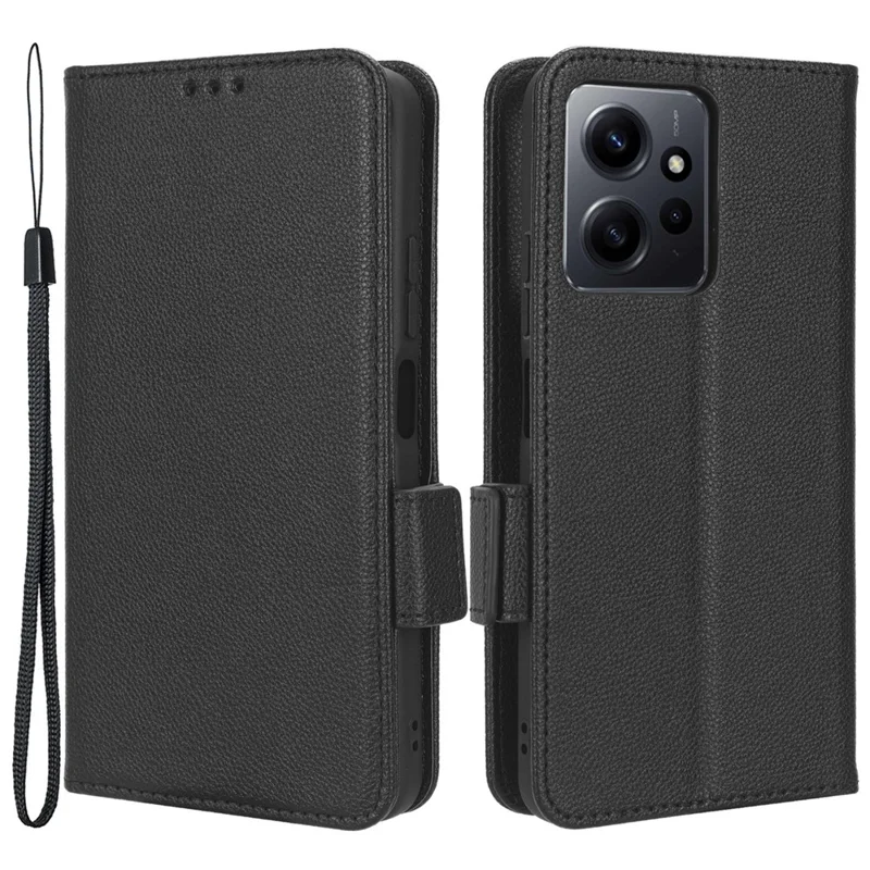 For Xiaomi Redmi Note 12 4G PU Leather Protective Cover Litchi Texture Flip Book Stand Wallet Phone Case - Black