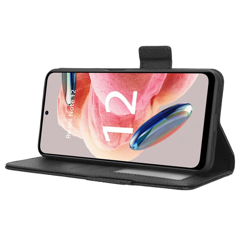 For Xiaomi Redmi Note 12 4G PU Leather Protective Cover Litchi Texture Flip Book Stand Wallet Phone Case - Black