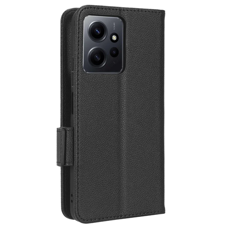 For Xiaomi Redmi Note 12 4G PU Leather Protective Cover Litchi Texture Flip Book Stand Wallet Phone Case - Black