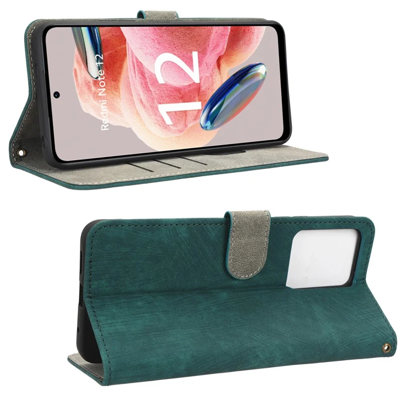 Für Xiaomi Redmi Note 12 4G PU-Leder-Brieftasche, Klapphülle, RFID-blockierend, Ständer, Telefonabdeckung mit Riemen - Grün