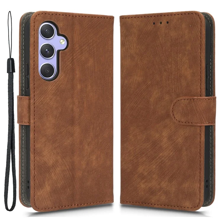 Für Samsung Galaxy A54 5G RFID-blockierendes Wallet-Case aus PU-Leder mit Ständer, Magnetverschluss und Trageriemen - Braun