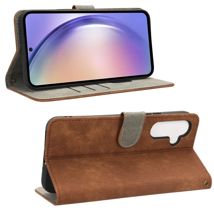 Für Samsung Galaxy A54 5G RFID-blockierendes Wallet-Case aus PU-Leder mit Ständer, Magnetverschluss und Trageriemen - Braun