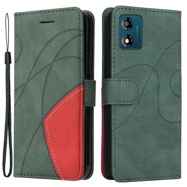 KT Leather Series-1 Leder-Wallet-Handy-Flip-Case für Motorola Moto E13 4G Zweifarbige Spaltung Stand Cover - Grün