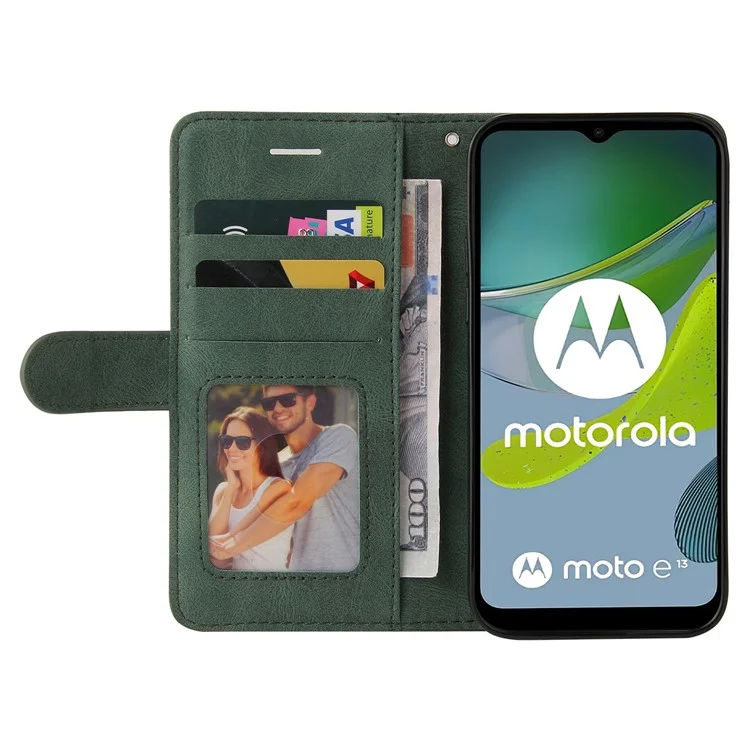 KT Leather Series-1 Leder-Wallet-Handy-Flip-Case für Motorola Moto E13 4G Zweifarbige Spaltung Stand Cover - Grün