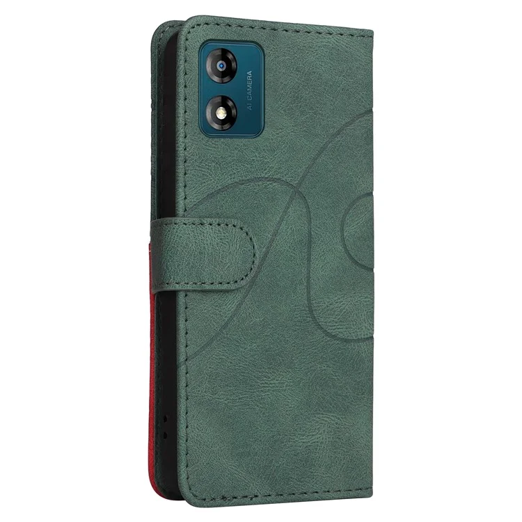 KT Leather Series-1 Leder-Wallet-Handy-Flip-Case für Motorola Moto E13 4G Zweifarbige Spaltung Stand Cover - Grün