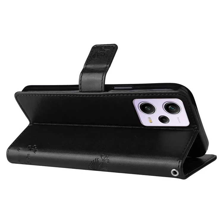 For Xiaomi Redmi Note 12 Pro 5G / Note 12 Pro Speed 5G / Poco X5 Pro 5G Case with Stand Cat Tree Pattern Leather Wallet Mobile Cover - Black