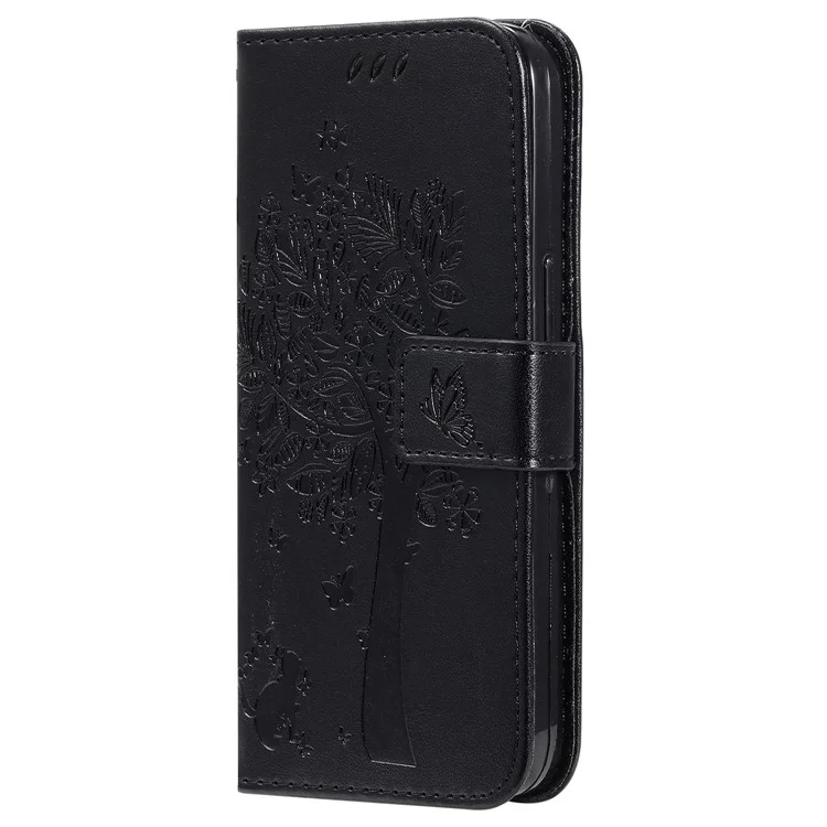 For Xiaomi Redmi Note 12 Pro 5G / Note 12 Pro Speed 5G / Poco X5 Pro 5G Case with Stand Cat Tree Pattern Leather Wallet Mobile Cover - Black