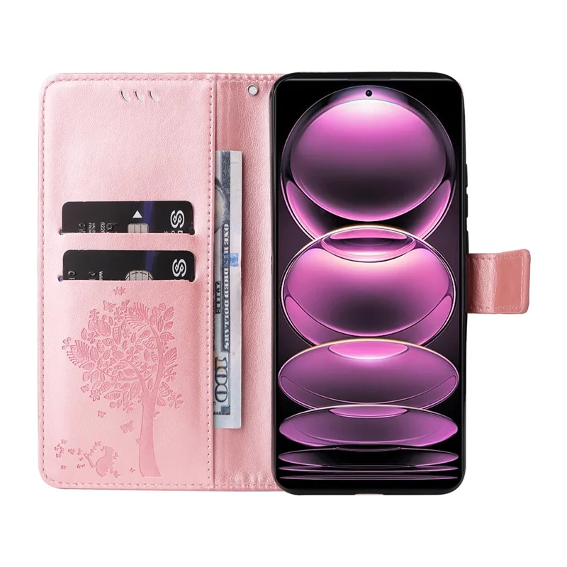 Funda de billetera con tapa de piel para Xiaomi Redmi Note 12 Pro 5G / Note 12 Pro Speed 5G / Poco X5 Pro 5G, serie Flower de KT Imprinting, con correa - Color Oro Rosa