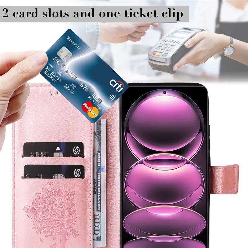 Funda de billetera con tapa de piel para Xiaomi Redmi Note 12 Pro 5G / Note 12 Pro Speed 5G / Poco X5 Pro 5G, serie Flower de KT Imprinting, con correa - Color Oro Rosa