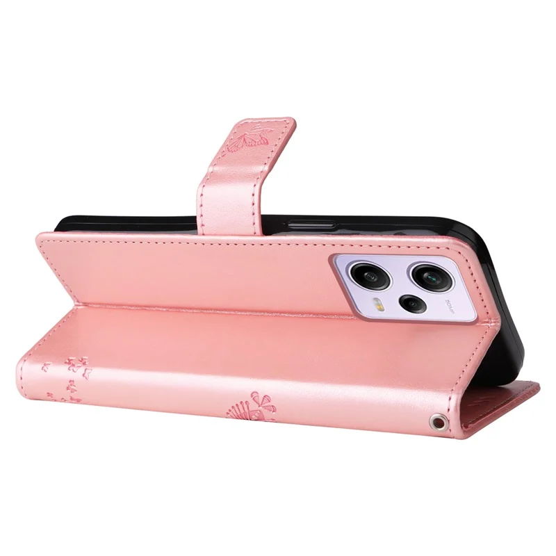 Funda de billetera con tapa de piel para Xiaomi Redmi Note 12 Pro 5G / Note 12 Pro Speed 5G / Poco X5 Pro 5G, serie Flower de KT Imprinting, con correa - Color Oro Rosa