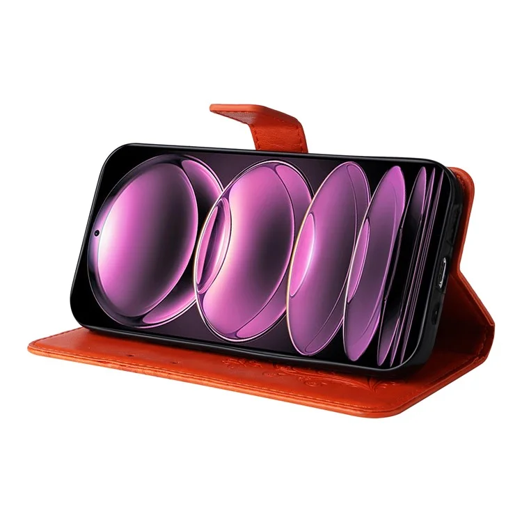Série d'impression KT-2 pour Xiaomi Redmi Note 12 Pro 5G / Note 12 Pro Speed 5G / Poco X5 Pro 5G Étui en cuir Imprimer Papillon Support Portefeuille Housse de téléphone avec Sangle - Orange