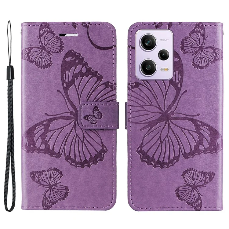 For Xiaomi Redmi Note 12 Pro 5G / Note 12 Pro Speed 5G / Poco X5 Pro 5G Wallet Case Floral Butterfly Imprinted Leather Phone Cover Stand - Purple