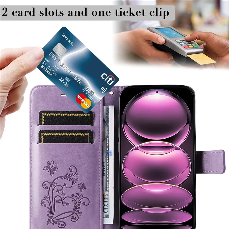 For Xiaomi Redmi Note 12 Pro 5G / Note 12 Pro Speed 5G / Poco X5 Pro 5G Wallet Case Floral Butterfly Imprinted Leather Phone Cover Stand - Purple