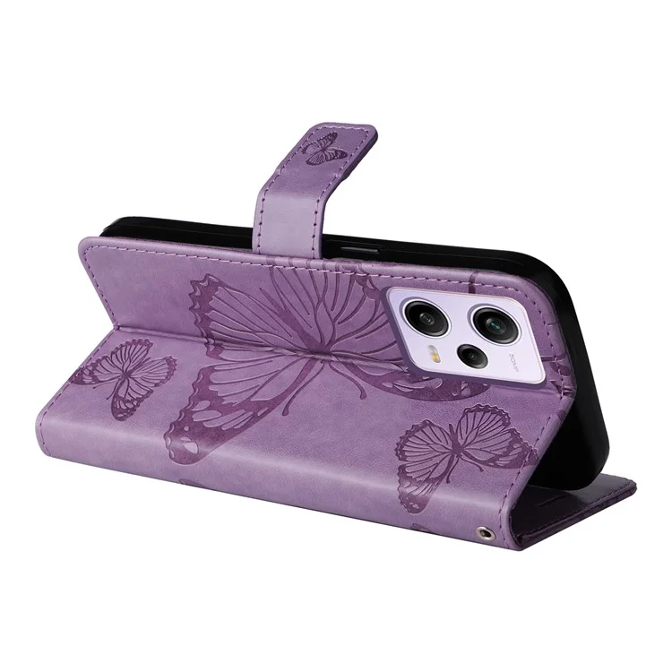 For Xiaomi Redmi Note 12 Pro 5G / Note 12 Pro Speed 5G / Poco X5 Pro 5G Wallet Case Floral Butterfly Imprinted Leather Phone Cover Stand - Purple