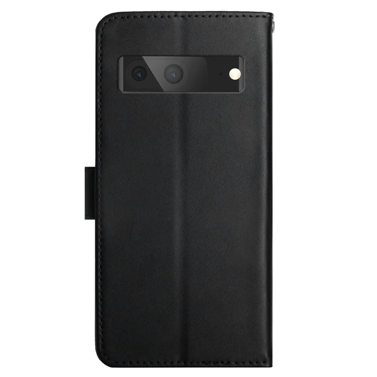 HT02 Genuine Leather Phone Case für Google Pixel 7a Stand Wallet Schockfeste Schutzhülle - Schwarz