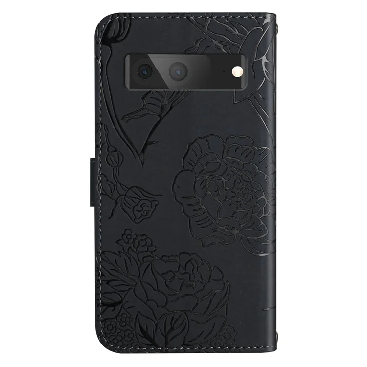 HT03 Butterfly Flowers Phone Case per Google Pixel 7a Custodia in pelle PU con supporto e tracolla - Nero