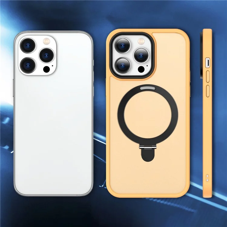 Para iPhone 13 Pro de 6.1 pulgadas Funda de teléfono magnética compatible con MagSafe PC+TPU Anillo Soporte Kickstand Cubierta - Naranja