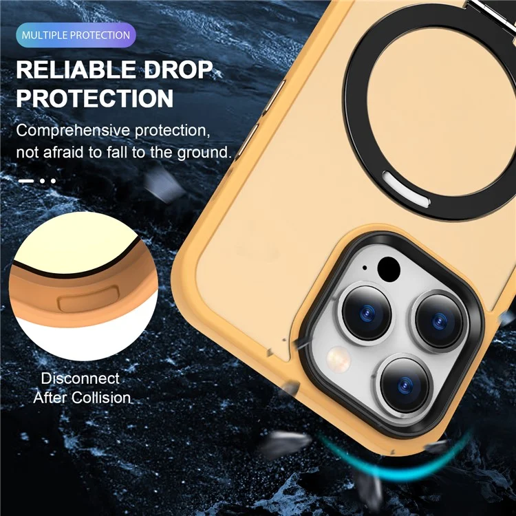 For iPhone 14 Pro Max Magnetic Ring Kickstand Phone Cover PC+TPU Phone Cover Compatible with MagSafe - Orange