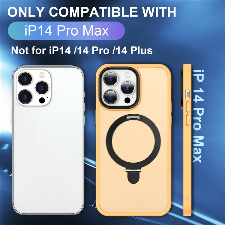For iPhone 14 Pro Max Magnetic Ring Kickstand Phone Cover PC+TPU Phone Cover Compatible with MagSafe - Orange