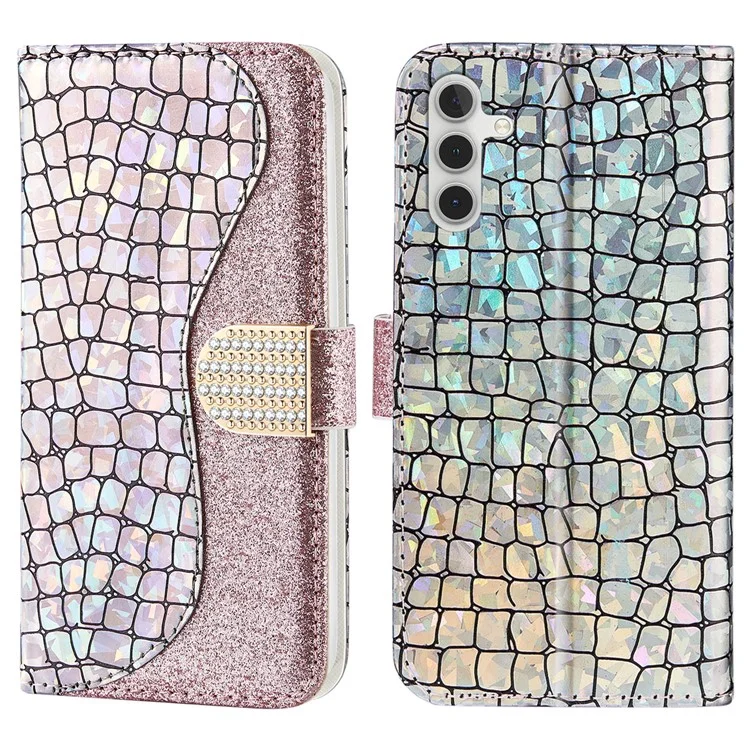 Per Samsung Galaxy A24 4G (162.1 x 77.6 x 8.3mm) Custodia per telefono con paillettes Custodia in pelle PU con texture in pelle di coccodrillo Flip Wallet Cover - Rose Gold