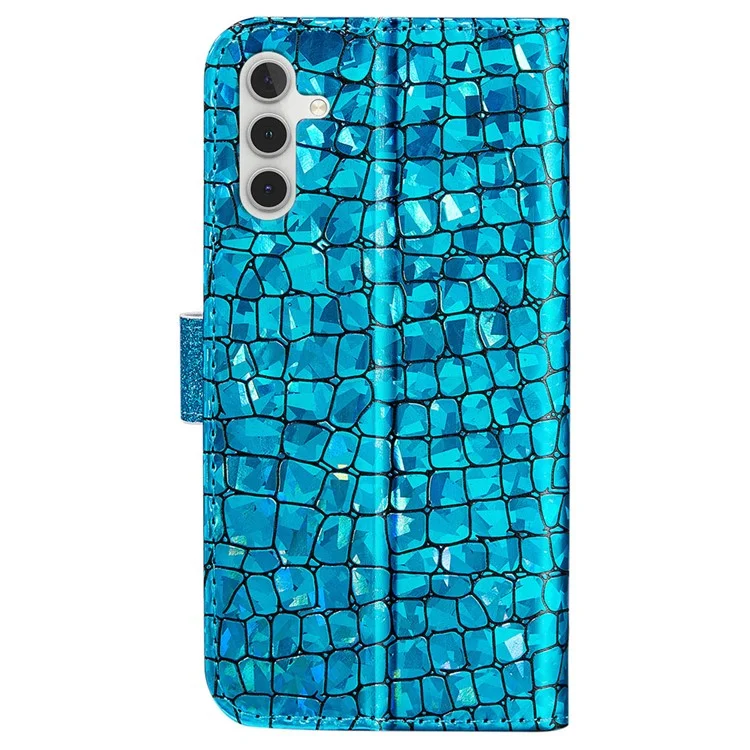 Pour Samsung Galaxy A34 5G Glitter Splicing PU Leather Case Crocodile Texture Flip Stand Wallet Protective Cover - Bleu