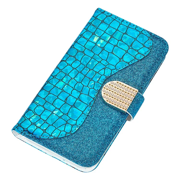 Pour Samsung Galaxy A34 5G Glitter Splicing PU Leather Case Crocodile Texture Flip Stand Wallet Protective Cover - Bleu
