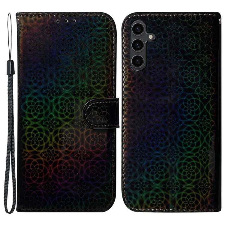 For Samsung Galaxy A24 4G (162.1 x 77.6 x 8.3mm) PU Leather Flip Wallet Phone Case Dazzling Flower Pattern Stand Folio Cover - Black