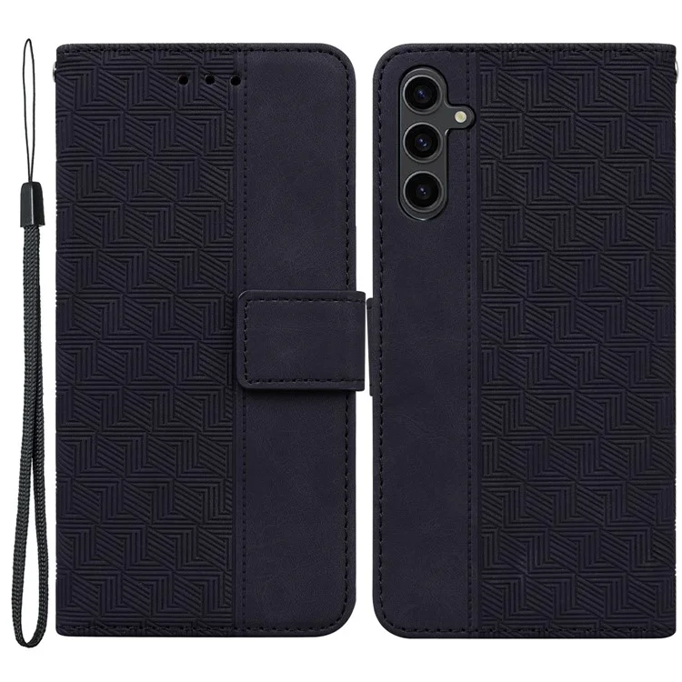 Para Samsung Galaxy A24 4G (162.1 x 77.6 x 8.3mm) Funda de billetera de cuero de PU tipo Flip Case Stand con patrón geométrico impreso Tapa de teléfono - Negro