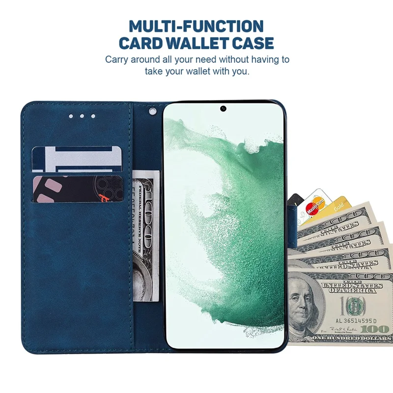 For Samsung Galaxy A24 4G (162.1 x 77.6 x 8.3mm) PU Leather Wallet Flip Case Stand Geometry Pattern Imprinted Phone Cover - Blue