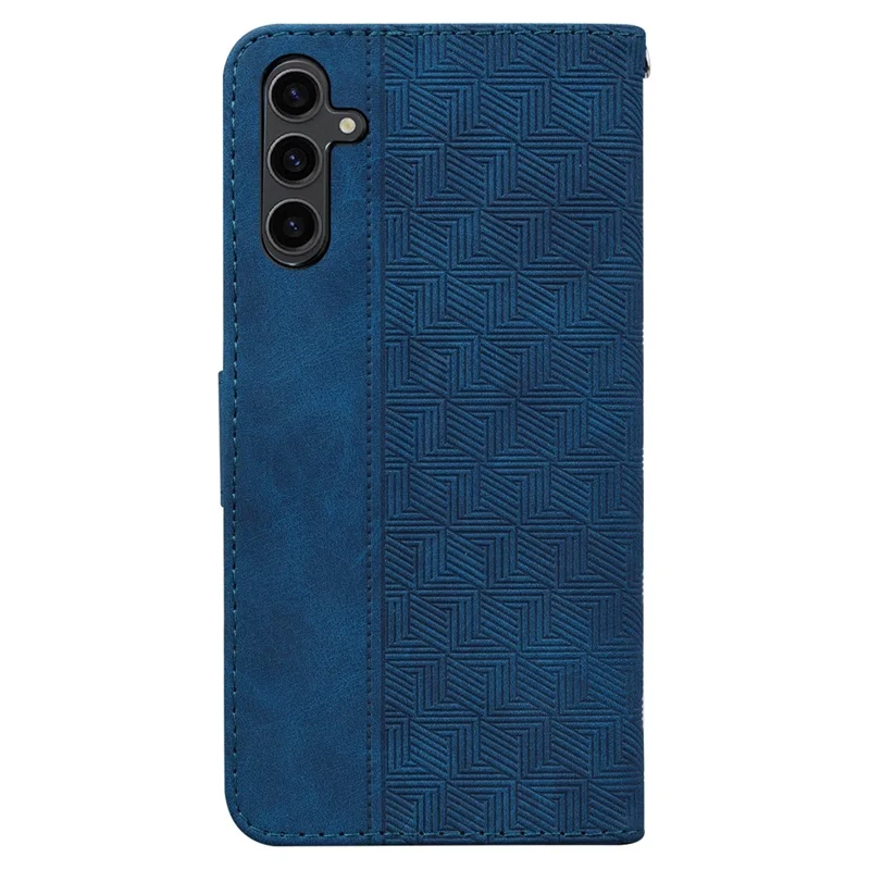 For Samsung Galaxy A24 4G (162.1 x 77.6 x 8.3mm) PU Leather Wallet Flip Case Stand Geometry Pattern Imprinted Phone Cover - Blue
