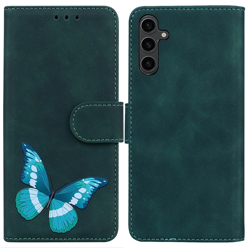 Per Samsung Galaxy A24 4G (162,1 x 77,6 x 8,3 mm) Cover in pelle PU a prova di caduta con stampa a farfalla Custodia wallet per telefono - Verde