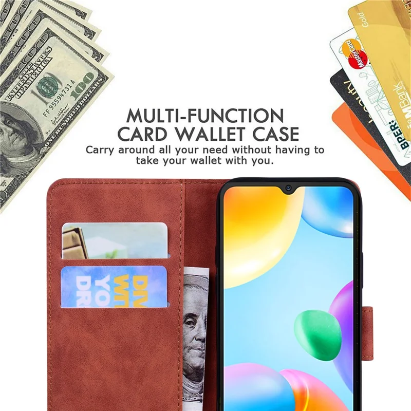 For Samsung Galaxy A24 4G (162.1 x 77.6 x 8.3mm) Drop-proof PU Leather Cover Butterfly Printing Wallet Phone Case - Brown