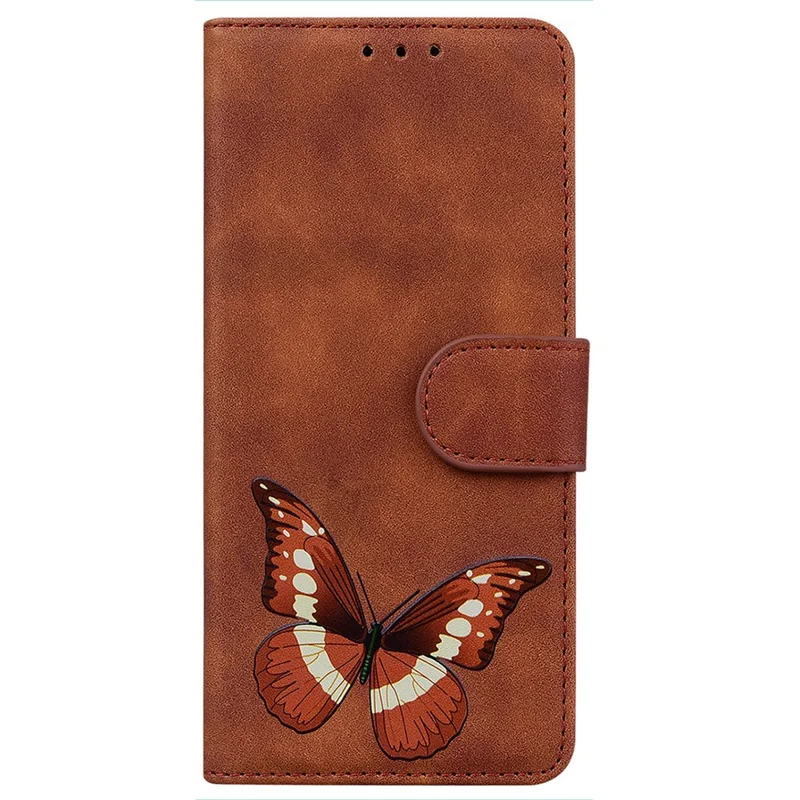For Samsung Galaxy A24 4G (162.1 x 77.6 x 8.3mm) Drop-proof PU Leather Cover Butterfly Printing Wallet Phone Case - Brown