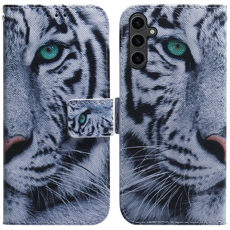 Phone Case for Samsung Galaxy A24 4G (162.1 x 77.6 x 8.3mm) Wallet Leather Cover Pattern Printing Phone Shell - Tiger Head