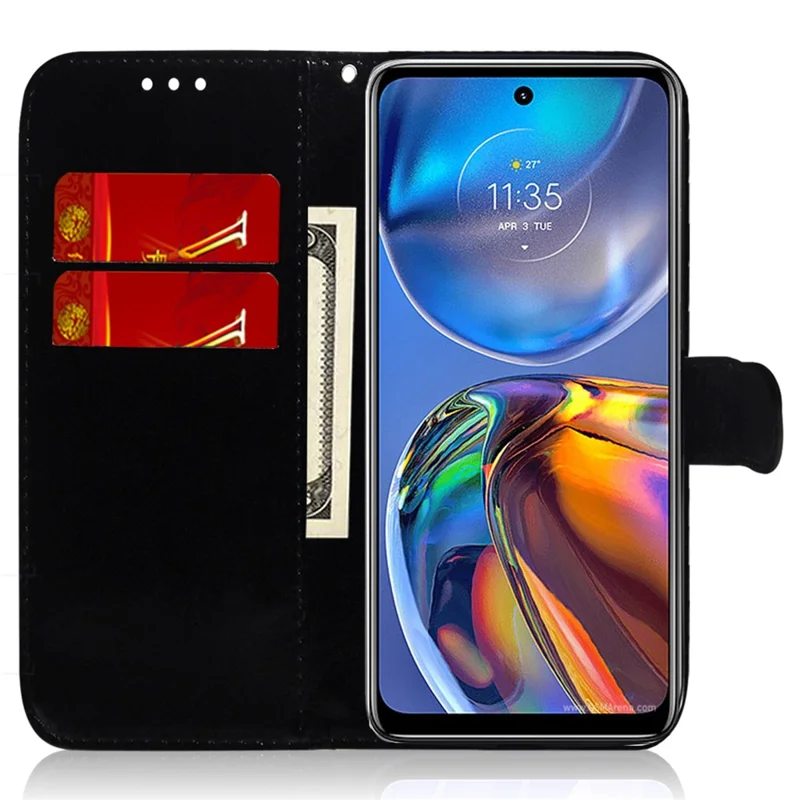 For Motorola Moto E13 4G Stand Wallet Phone Case Dazzling Flower Pattern PU Leather Cell Phone Cover - Blue