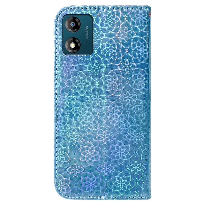 For Motorola Moto E13 4G Stand Wallet Phone Case Dazzling Flower Pattern PU Leather Cell Phone Cover - Blue