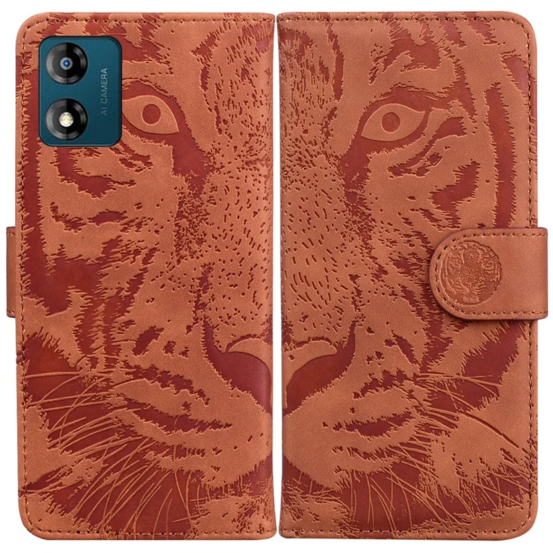 Funda para el teléfono Motorola Moto E13 4G, con estampado de tigre en piel sintética (PU), tapa protectora con soporte, color marrón