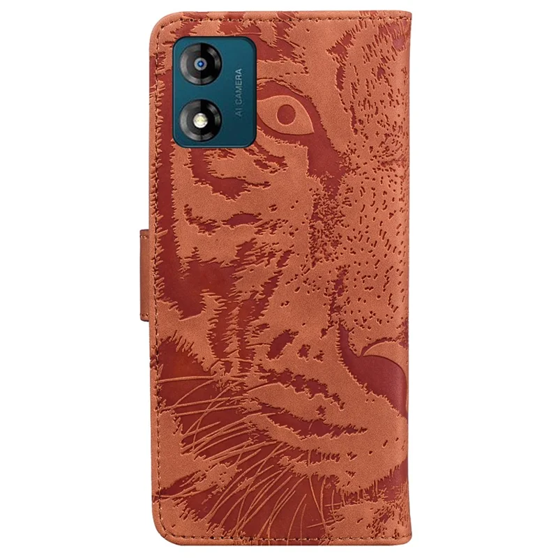Funda para el teléfono Motorola Moto E13 4G, con estampado de tigre en piel sintética (PU), tapa protectora con soporte, color marrón