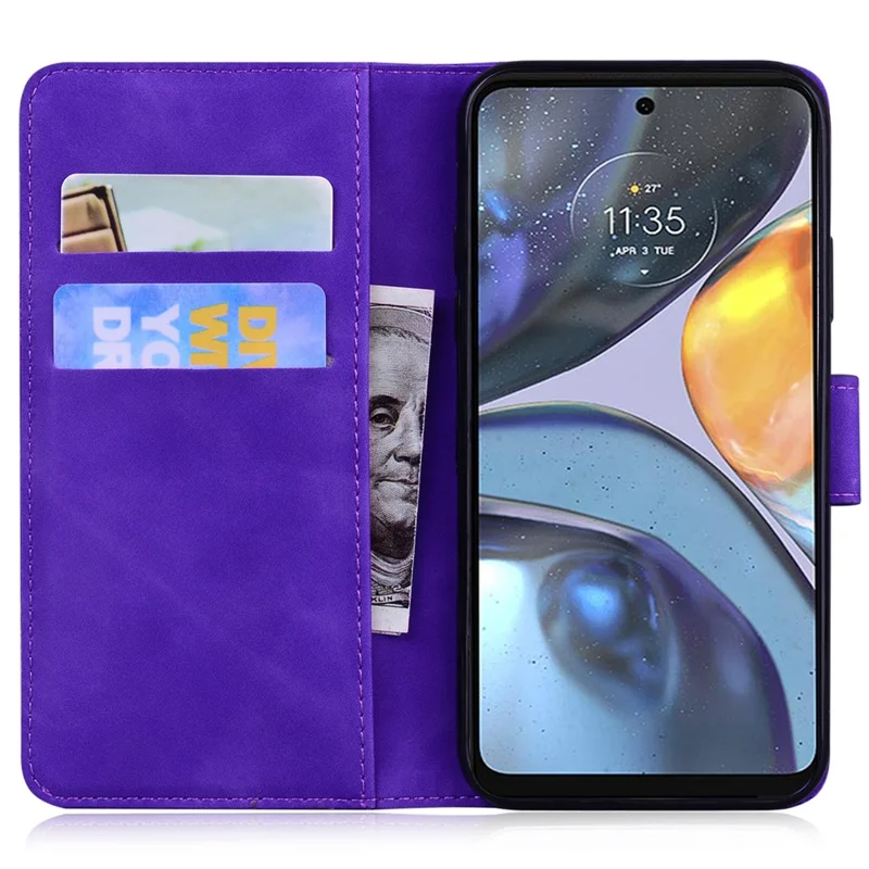 For Motorola Moto E13 4G Phone Case Tiger Imprinted PU Leather Cover Wallet Stand Protective Case - Purple