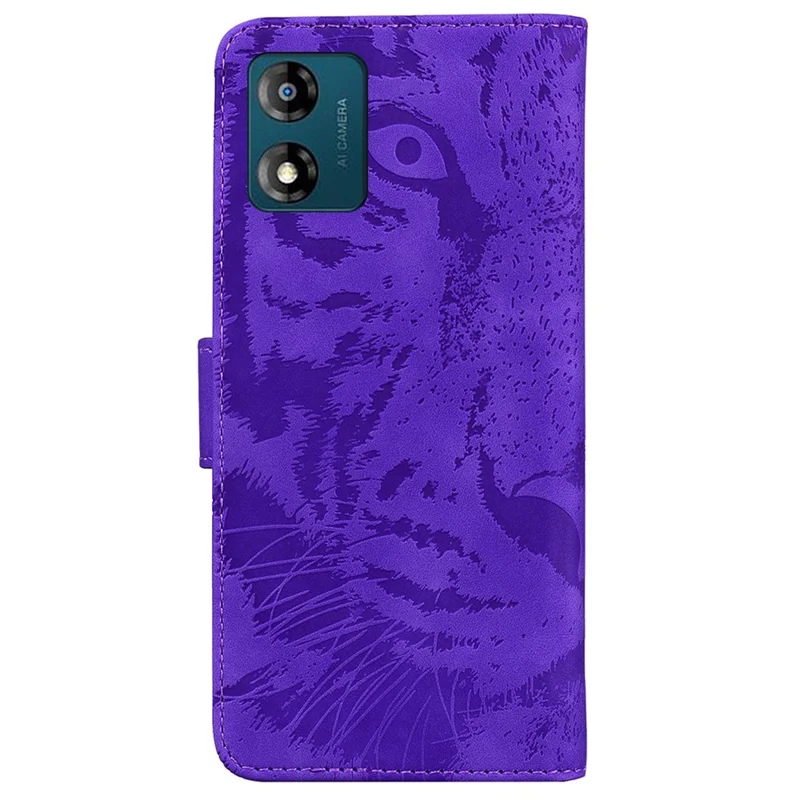 For Motorola Moto E13 4G Phone Case Tiger Imprinted PU Leather Cover Wallet Stand Protective Case - Purple