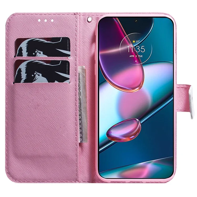 Capa de Carteira de Telefone para Motorola Moto E13 4G, Impressão de Padrão Antiabrasão, Capa de Couro - Flor Rosa