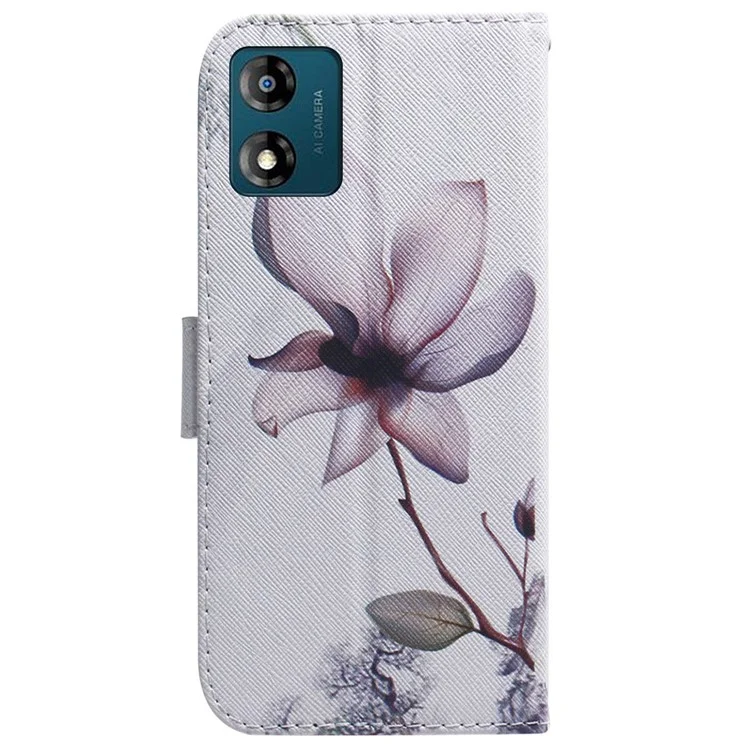 Capa de Carteira de Telefone para Motorola Moto E13 4G, Impressão de Padrão Antiabrasão, Capa de Couro - Flor Rosa