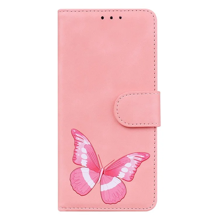 Para Motorola Moto E13 4G PU Leather Flip Stand Cover Butterfly Printing Wallet Phone Case - Pink