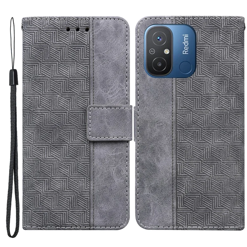 For Xiaomi Redmi 11A 4G / 12C 4G Full Protection Wallet Phone Case Stand Imprinted Leather Cell Phone Cover - Grey